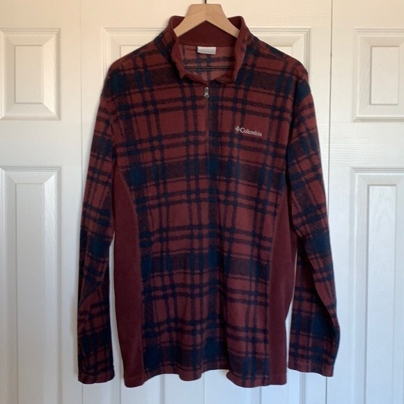 Columbia Men’s Pine Ridge Plaid Fleece Three Quarter Zip Pullover Sz L - Picture 1 of 8